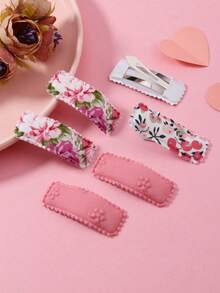 6pcs/Set Women Fabric Printed & Embroidered Hair Clips, Sweet Cute BB Clips, Minimalist Versatile Hair Accessories - Multicolor - View 4