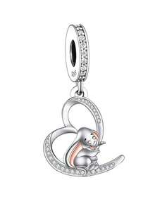 1. 简约925纯银心形大象吊坠珠子DIY纪念品，男女皆宜，适合作为生日礼物 - 銀色 - 查看 1