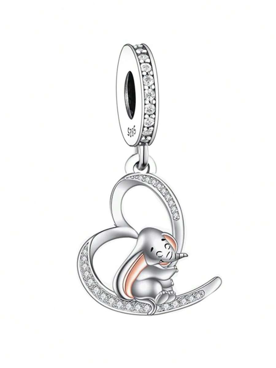 1. 简约925纯银心形大象吊坠珠子DIY纪念品，男女皆宜，适合作为生日礼物 - 銀色 - 查看 1