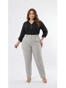 Plus Size Tailored Dress Pants - Gris Claro - Ver 5