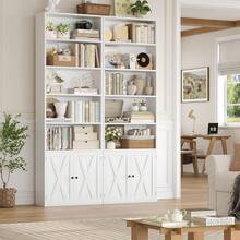 82" Tall Bookcase And Book Shelf, 24" Wide Bookshelf With Doors, 7 Tier Bookcase With Storage And Adjustable Shelf, Open And Display Farmhouse Bookshelf For Living Room, Home Office, White Variant 2 - 白色 - 查看 3