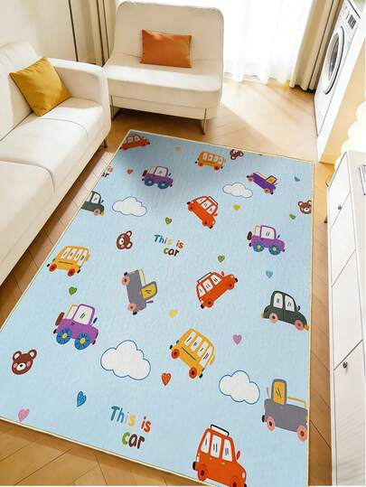 1PC Cartoon Car Kids Alfombra Infantil Living Room Decoration Carpet, Area Rug, Suitable For Hall, Bedroom Rug, Bedroom Rug, Kitchen, Dining Room, Office, Room Decoration And Doormat. Suitable For All Seasons Of Spring, Summer, Autumn, Winter. Plush Material, Soft And Comfortable To Touch, Easy To Care, Non-Slip Backing, Machine Washable. The Thickness Of The Carpet Is 0.5mm