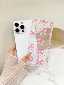 Transparent Pink Bowknot Illustration Painted Anti-Drop Protective Phone Case Compatible With IPhone 17pro/17Air /17/17promax16/11/16pro/16plus/16promax/16e/15Promax/13/14/12/XS/XR/7G/8P, Galaxy S25/S25PLUS/S25 Ultra/A16/A36/A26/A56/A50/A12/A32/A52/A72/A51/A21S/A13/A14/S24/S24PLUS/S24Ultra,S22/A52/A53/A54/A55/, 11/12Pro/12/12X/13Pro/14Pro/15Pro/, 10/9/Note9/12c/Note11pro/Note8Pro - Multicolor - View 5