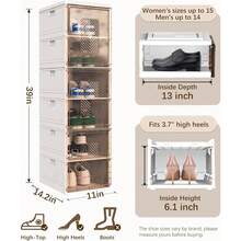 Foldable Shoe Storage, No-Tool Assemblhoe Box With Magnetic Clear Doors, Closed Shoe Rack For Closet, Entryway And Garage, Fits Men's Size 14, 6 Tiers 6 Pairs Variant 1 - 沒有任何 - 查看 2