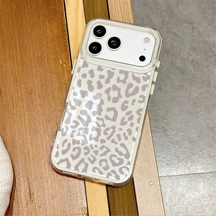 1pc Minimalist Gray Leopard Print Transparent Phone Case - Suitable For Minimalist And Avant-Garde Style Enthusiasts, Compatible With IPhone 17/17 Air/17 PRO/17 PRO MAX/16/7/8/11/12/13/14/15/X/XR/Xs/Plus/Pro/Pro Max/SE2 - Multicolor - View 1