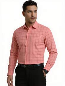 Men's Long-Sleeved Dress Shirt, Casual, Good Quality, Slim Fit With Elastane - 玫紅色 - 查看 3