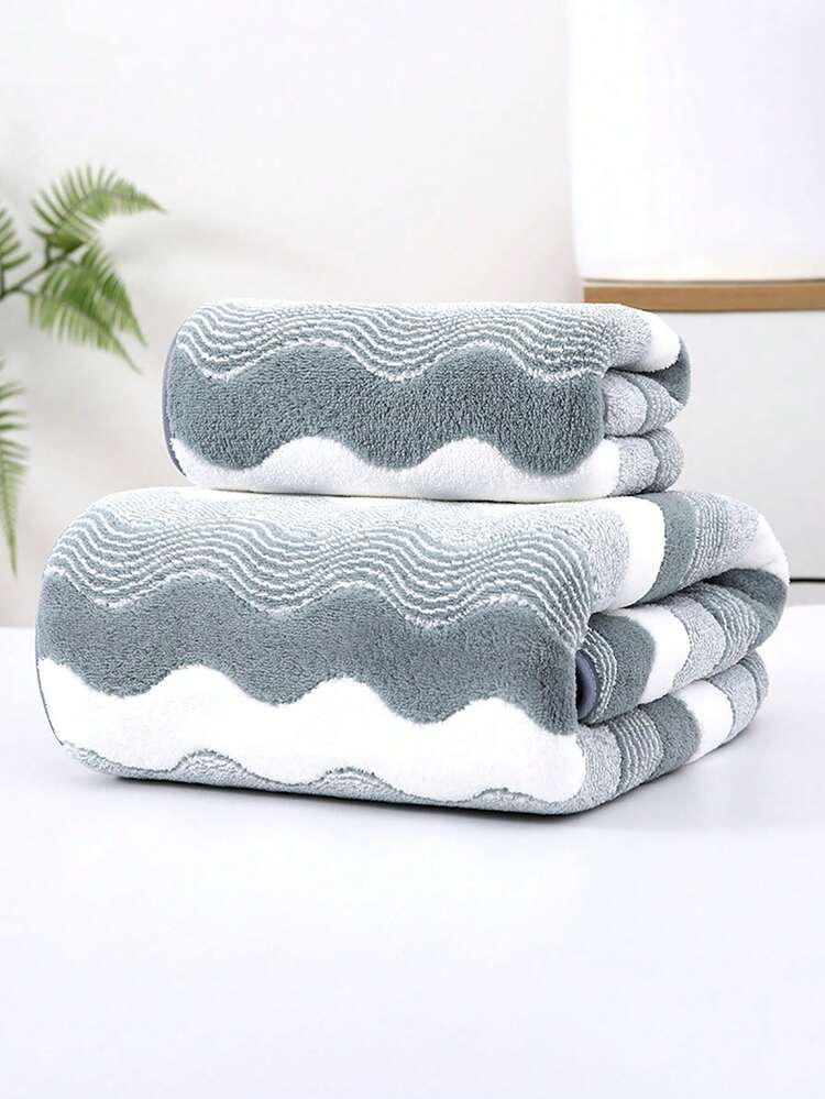 1/2pcs Coral Fleece Wavy Pattern Bath Towel, Super Soft & Absorbent, Quick Drying, Suitable For Face/Body Washing, High Quality & Lightweight, Applicable For Bathroom, Bedroom, Home, Hotel, Swimming Pool, SPA, All Seasons, Bathroom Decor, Bathroom Accessories, Valentine's Day Gift - Multicolor - View 27