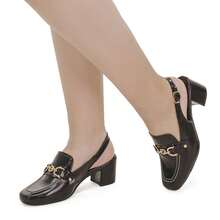 LAZZLU SHOES Sapato Feminino Mule Loafer Salto Bloco Grosso Confortável - Preto - Visão 3