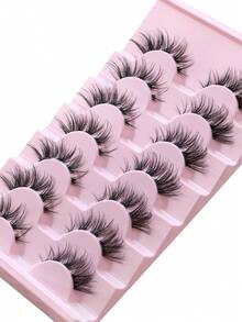 7 Pairs Fluffy Natural Cat Eye False Eyelashes, Transparent Band, Create Cat Eye Makeup Effect, Long & Thin, Soft & Natural Looking Fake Lashes, Strip Eyelashes - Black - View 4
