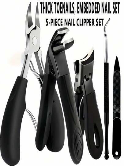 5pcs/Set Thick Toenail Clippers For Elderly - Wide Jaw Large Toe Nail Scissors, Suitable For Thick Ingrown Nails And Pedicure, Professional Sharp Heavy Duty Nail Clipper, Professional Manicure Care Set, Unisex Travel Kit, Gift For Friends, Boyfriends And Parents