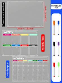 1个彩色磁性亚克力冰箱贴，可擦写备忘录板，适用于每周/每月膳食计划 - 多色 - 查看 9