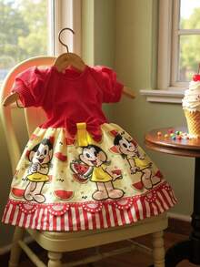 Children's Casual Party Dress With Short Ribbed Knit And Magali Characters - 離開 - 查看 8