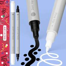 ARTISTRO 2 White &Amp; Black Dual-Tip Acrylic Paint Pens - Multisurface Markers For Glass, Rock, Fabric, Wood, Plastic &Amp; More - 5mm Dot + 1mm Fine Tips - ColorB - 查看 1