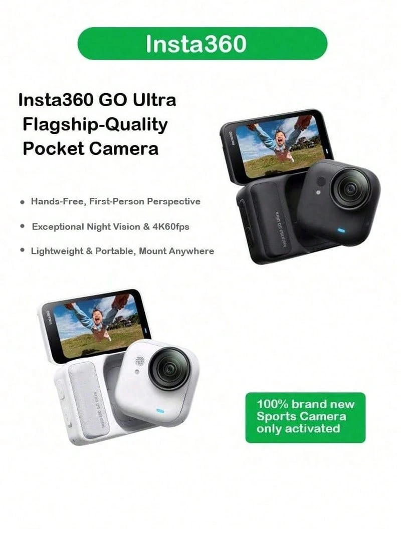 Insta360 GO Ultra Professional Action Camera: HDR Video, FlowState Image Stabilization, 10-Meter Water Resistance, Sports Data Sync, Intelligent Imaging, AI Chip Computing Power (Brand New, Activated Only) - View 1