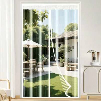 1pc Summer White Magnetic Mesh Screen Door, Mosquito Net Door, Self-Closing Breathable Mesh Curtain For Home, Bedroom, Balcony, Kitchen, Keeps Out Insects, Magnetic Soft Mesh Door Curtain