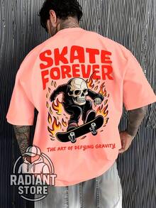 Camiseta Básica Confortável para o Dia a Dia Caveira Skate Arte Streetwear Cultura Urbana Moda de Rua Street Grafite Pichação Skatista Skate Camisa Blusa Unissex Masculino Feminino 100% Algodão Top Premium Streetwear Lançamento Envio Imediato Varias Cores!! Plus Size - Rosa Bebê - Visão 1