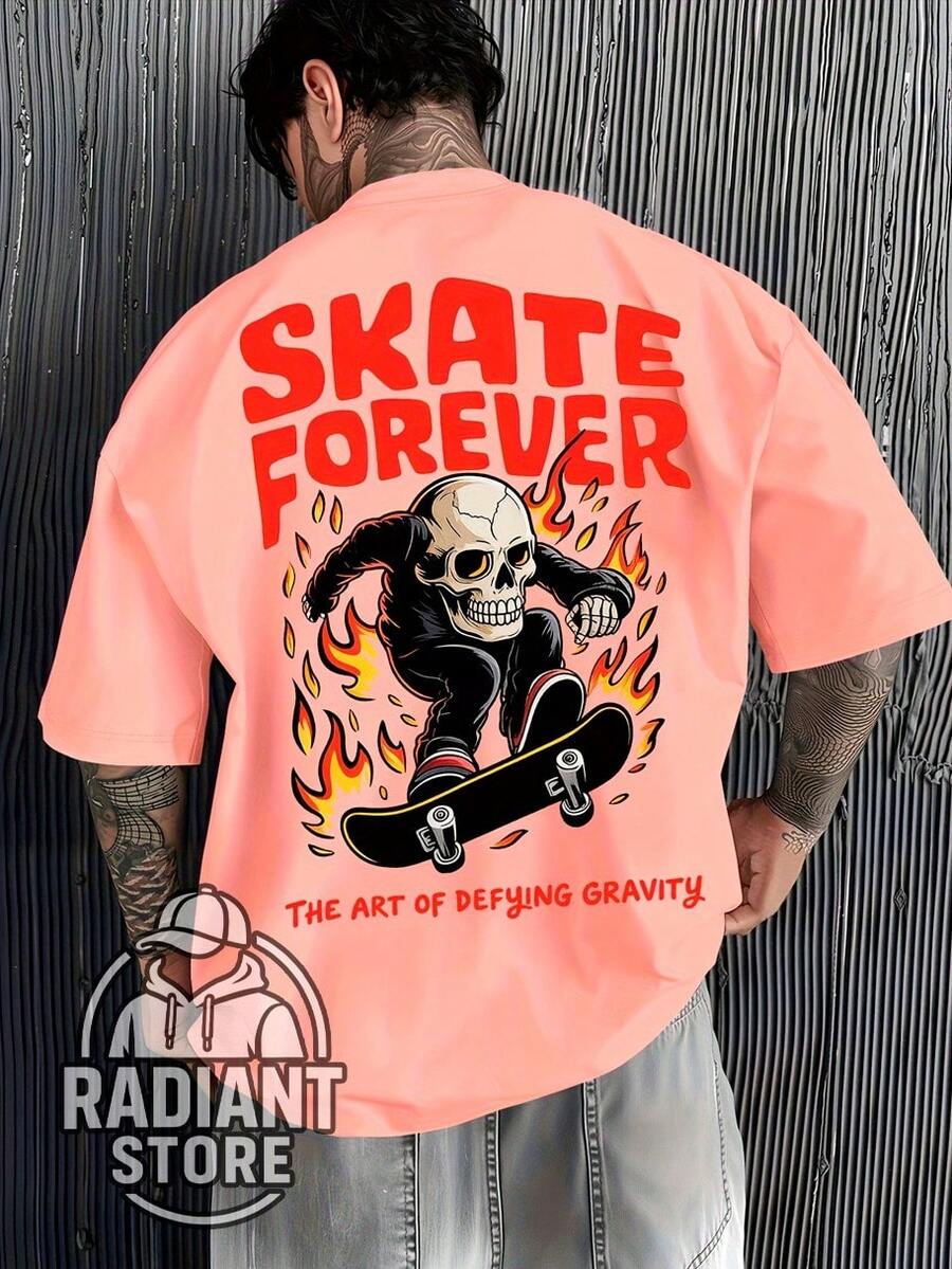 Camiseta Básica Confortável para o Dia a Dia Caveira Skate Arte Streetwear Cultura Urbana Moda de Rua Street Grafite Pichação Skatista Skate Camisa Blusa Unissex Masculino Feminino 100% Algodão Top Premium Streetwear Lançamento Envio Imediato Varias Cores!! Plus Size - Rosa Bebê - Visão 1