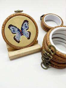 Mini Vintage Round Embroidery Hoops, 5/10pcs Set 8/10cm Cross Stitch Frames With Hanging Metal Clasps, Cute DIY Pendants, Compact And Portable For Room Wall, Backpack, Luggage Decoration - Antique Round - View 2