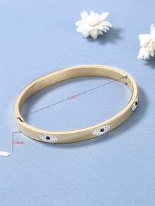 1pc Stainless Steel Evil Eye Bangle, C-Shape Minimalist Titanium Steel Turkish Eye Bracelet - Gold 1 - View 2