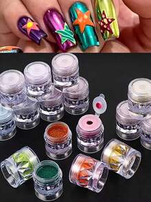 24 Colors Moonlight Aurora High-Grade Mirror Nail Powder, Comes With Storage Box, Includes 24 Shades Of Super Bright Mirror Nail Powder, Suitable For Manicure Decoration, Christmas, Halloween And Nail Art. - 彩色 - 查看 3