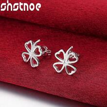 925纯银镀层镂空四叶草耳钉，女士派对订婚结婚礼物时尚首饰 - 銀 - 查看 5