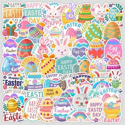 50 piezas Pegatinas de Conejito de Pascua - Decoración creativa e impermeable para tazas de agua y computadoras