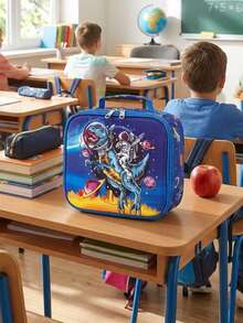 Lonchera Azul Infantil con Diseño de Dinosaurios, Bolsa Térmica Aislante para Almuerzo Escolar, Porta Alimentos para Niños, Lunch Bag Espaciosa y Ligera para Guardería, Preescolar y Primaria, Bolsa para Comida y Refrigerio Ideal para Escuela, Paseos y Uso Diario - Azul - Ver 1