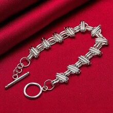 Pulsera de plata de ley 925 con diseño liso de cruz redonda, cadena de dije para dama, mujer y hombre, regalo de joyería para el Día de San Valentín - Plateado - Ver 1