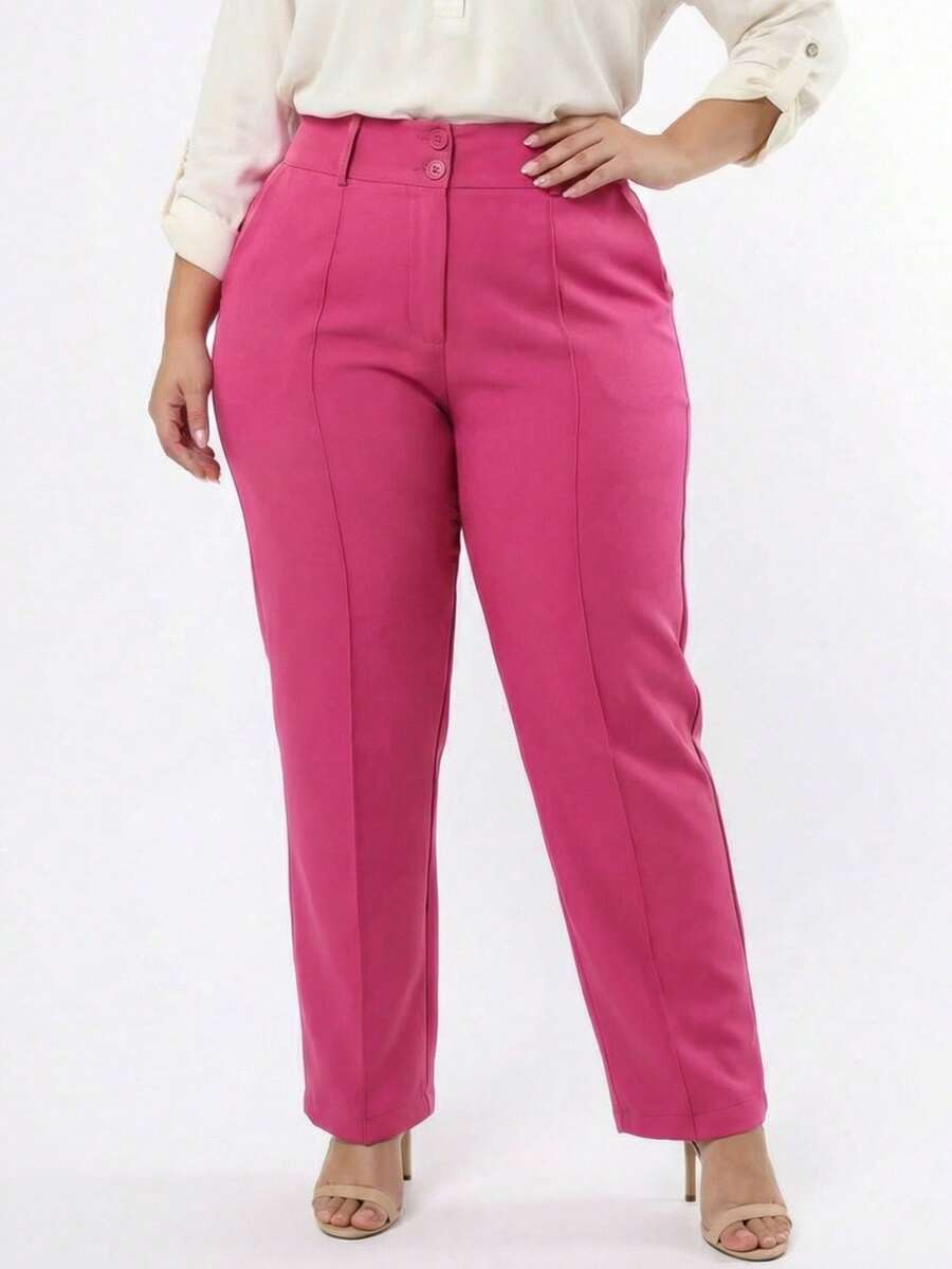 Plus Size Tailored Dress Pants - Rosa Fucsia - Ver 1