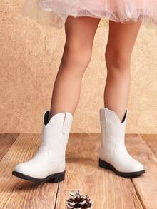 1 Pair Classic Embroidered Fashion All Season Children Boots, Toddler Little Boys Girls Cowboy Boots,Everyday And Vacation Wear, Low Heel Mid-Calf Girls Boots - trắng - Xem 11