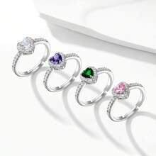 心形戒指，心形手链，奢华优雅的圣诞新年首饰，适合婚礼、浪漫礼物、日常搭配 - 白色 - 查看 1