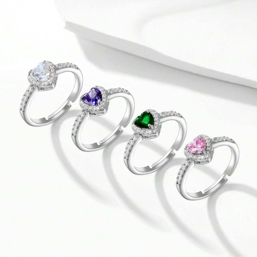 心形戒指，心形手链，奢华优雅的圣诞新年首饰，适合婚礼、浪漫礼物、日常搭配 - 白色 - 查看 1