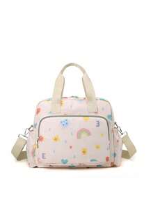1pc Pastel Rainbow & Cartoon Sun Print Nylon Waterproof Large Capacity Multi-Compartment Dual Zipper Closure Cute Mommy Tote Bag, Suitable For Outings & Commuting - Multicolor Rainbow - View 2