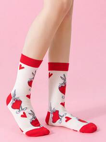 Noctvar OBM Sleepwear X LOONEY TUNES 1 đôi tất nữ cao đến bắp chân họa tiết thỏ và vẹt mào, thiết kế hình trái tim hoạt hình dễ thương, họa tiết thỏ thời trang, thoáng khí và thấm hút mồ hôi, tất cổ cao thể thao thường ngày, thích hợp làm quà tặng hoặc mặc hàng ngày cho học sinh/người lớn, unisex. - Nhiều màu - Xem 11