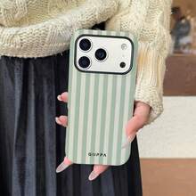 GIIPPA 1 件装橄榄绿米色条纹图案 17 Pro Max 手机壳，也适用于 16 Pro Max、15 Pro Max、14 Pro Max，韩版时尚趣味手机壳，兼容 11/12/13/14/15/16 Pro Max Plus，优雅设计男女皆宜，是圣诞节、情人节、复活节、婚礼季和生日送给女友的理想礼物 - 綠色 - 查看 3
