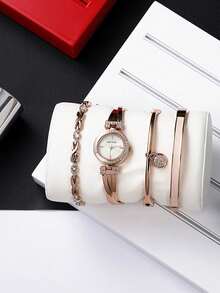 Anne Klein Women's Premium Crystal Accented Bangle Watch and Bracelet Set Quartz Wrist Watches Bangle Jewelry Gifts For Women Wife Girlfriend Valentine's Day AK/2238RGST - 金色 - 查看 3