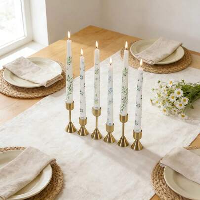 2pcs European Style Printed Long Candles, Botanical Printed Long Candles, 9.84 Inch Long Scented Candles, Smokeless Soy Wax Candles, Suitable For Dining Room, Hotel, Living Room, Bedroom