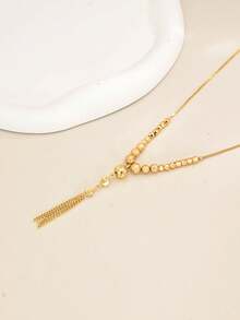 Lightweight Luxury Geometric & Textured Bead Combination Necklace, Suitable For Daily Commute And Party Occasions - Yellow Gold - View 6