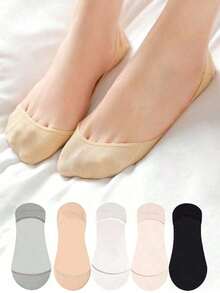 5 Pairs Women's Socks Soft Breathable Ankle Short Socks Spring Summer Solid Color White Black Anti-Slip Boat Sock Christmas Gift - Mouldless - View 2