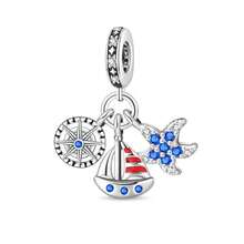 1pc 925 Silver-Plated Ocean Series Small Ship Binoculars With Starfish, Fish Tail Waves With Cubic Zirconia Diamonds, Sea Fish And Sea Turtle Robots, Glowing Jellyfish, Ship Steering Wheel, Whale, Shell, Starfish, Seahorse, Compass, Ship, Starfish DIY Quality Charms, DIY Creative Bracelet, Summer Ocean Romance, Exquisite Birthday, Valentine's Day And Other Holiday Gifts - Multicolor - View 20