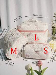 3件套粉色蝴蝶结兔子化妆包套装,复古绗缝花卉化妆品收纳包,旅行洗漱包,女士化妆刷收纳包,日常使用、旅行、周末度假、圣诞节、婚礼、新娘送礼会、情人节礼物 - 彩色 - 查看 17