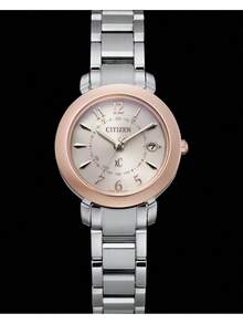 CITIZEN 34mm Reloj de acero inoxidable con energía solar, bisel color oro rosa, esfera plateada con números arábigos y pantalla de fecha, resistente al agua 30M - ES9446-54W - Blanco - Ver 4