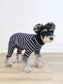 1件极简条纹四脚宠物服装，适用于猫狗 - 藏蓝色 - 查看 1