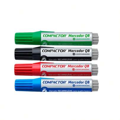 KIT C/ 4 Pincel Marcador Para Quadro Branco Compactor Regarregavel