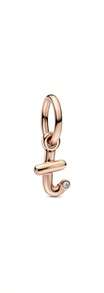 Letter T Script Alphabet Dangle Charm - Gold - View 1