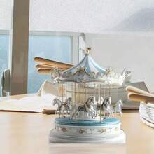 优雅的亚克力旋转木马音乐盒，饰以金色骏马，适用于客厅、卧室、书房或办公室——是理想的友谊纪念礼物，嘉年华主题多功能装饰品，办公室装饰 | 梦幻装饰 | 艺术工艺品，波西米亚风格装饰 - A - 查看 4