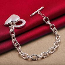 Pulsera de cadena con marco de foto con diseño de corazón plateado en plata de ley 925 para mujeres, joyería de boda y compromiso - Plateado - Ver 5