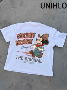 Disney UNIHLO Mickey  Print  Summer Casual Versatile Pure Cotton T-Shirt Suitable For Any Place - White - View 4