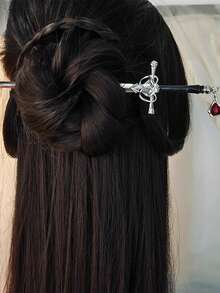 1pc Indie Design Crescent Moon & Tassel Hair Clip, Dark Edgy Vibe New Chinese Style Minimalist Accessory - Multicolor - View 14