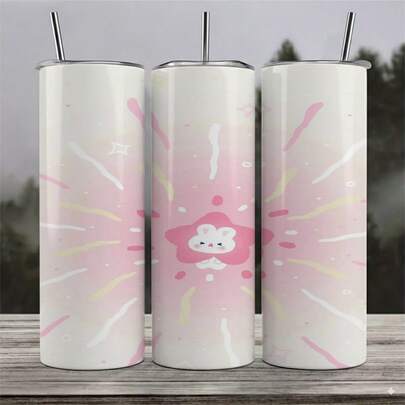 1PC 20oz 316 Stainless Steel Insulated Straight Travel Tumbler, Pink Glow & Rabbit Print, Radiant & Dreamy Detail, All-Day Refreshment, Car & Self-Care Ready, Lightweight Carry, Magical Vibe